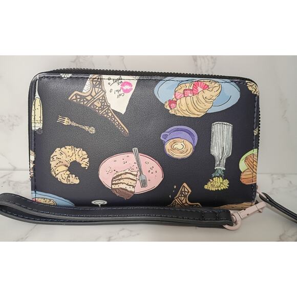 BETSEY JOHNSON Xokara French Dining Medium Zip-Around Wristlet - Picture 2 of 9